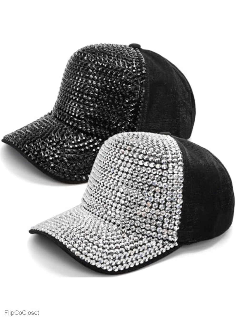 Set of 2 Rhinestone Baseball Caps Adjustable Snapback Bling Sun Hat